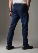 Men Deep Blue Knitted Jeans