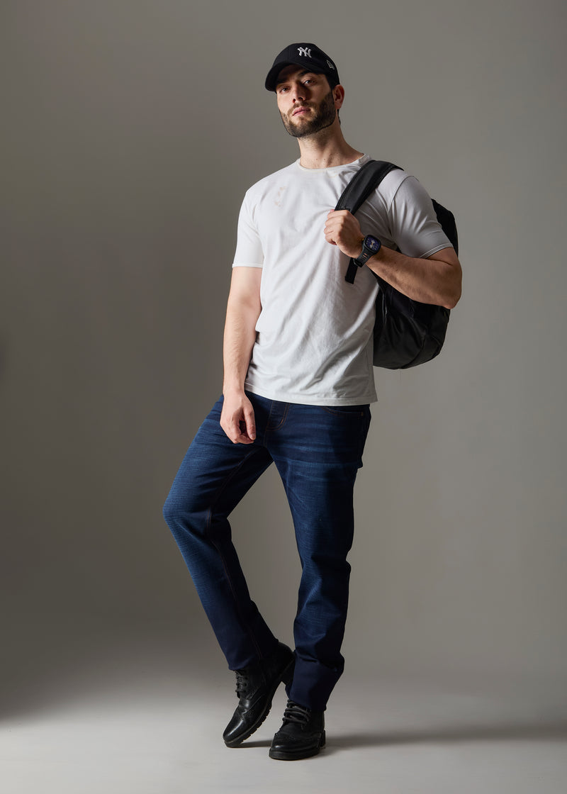 Men Deep Blue Knitted Jeans
