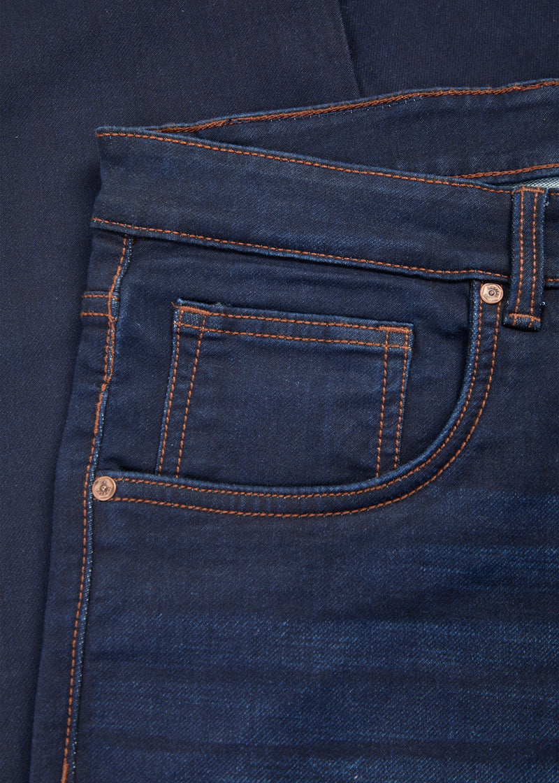 Men Deep Blue Knitted Jeans