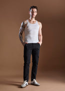 Men Tapered Fit Black Cargo Trousers