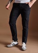 Men Tapered Fit Black Cargo Trousers