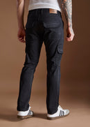 Men Tapered Fit Black Cargo Trousers