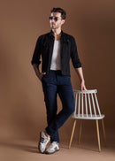 Men Tapered Fit Navy Blue Cargo Trousers