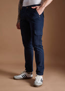 Men Tapered Fit Navy Blue Cargo Trousers