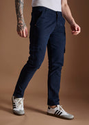 Men Tapered Fit Navy Blue Cargo Trousers