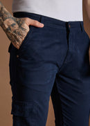 Men Tapered Fit Navy Blue Cargo Trousers