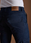 Men Tapered Fit Navy Blue Cargo Trousers