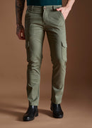 Men Tapered Fit Pista Green Cargo Trousers