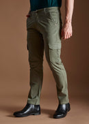 Men Tapered Fit Pista Green Cargo Trousers