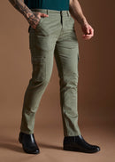 Men Tapered Fit Pista Green Cargo Trousers
