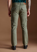 Men Tapered Fit Pista Green Cargo Trousers