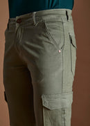 Men Tapered Fit Pista Green Cargo Trousers