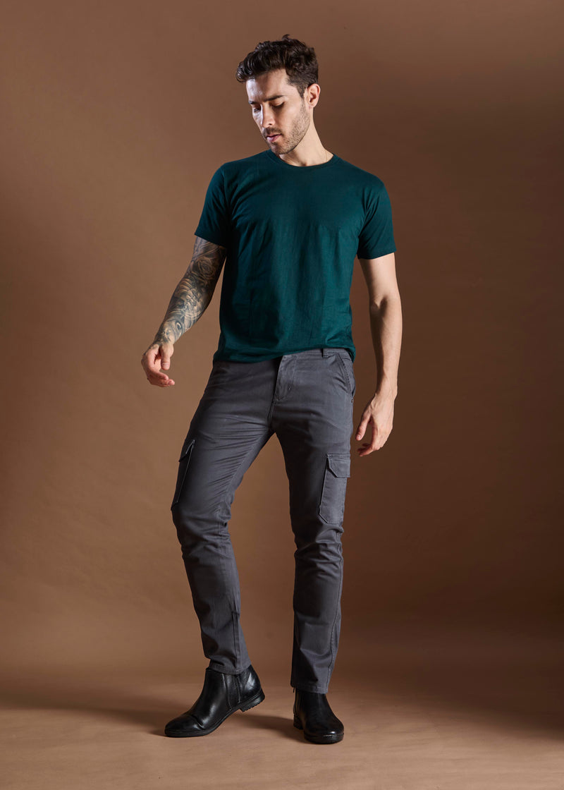 Men Tapered Fit Grey Cargo Trousers