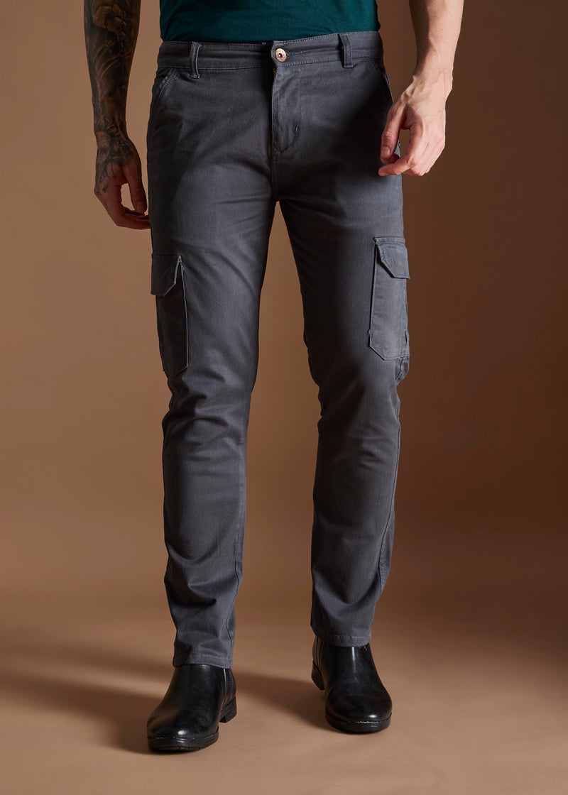 Men Tapered Fit Grey Cargo Trousers