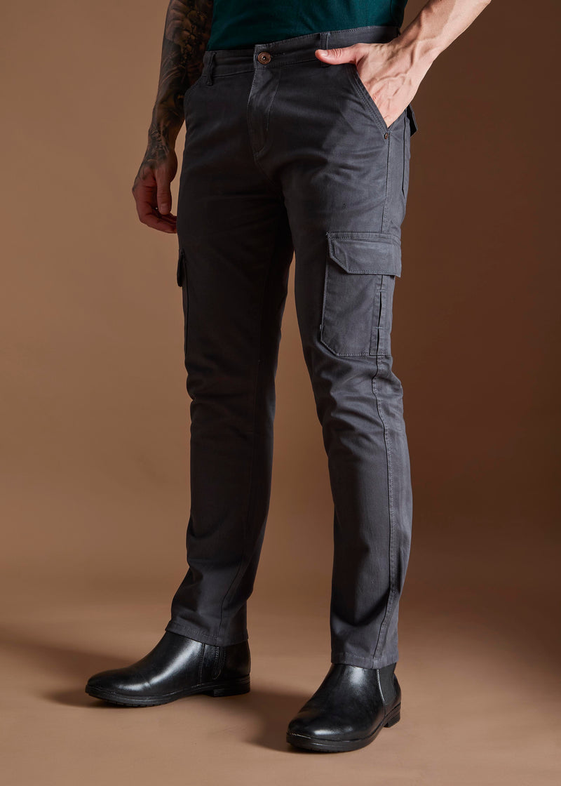 Men Tapered Fit Grey Cargo Trousers