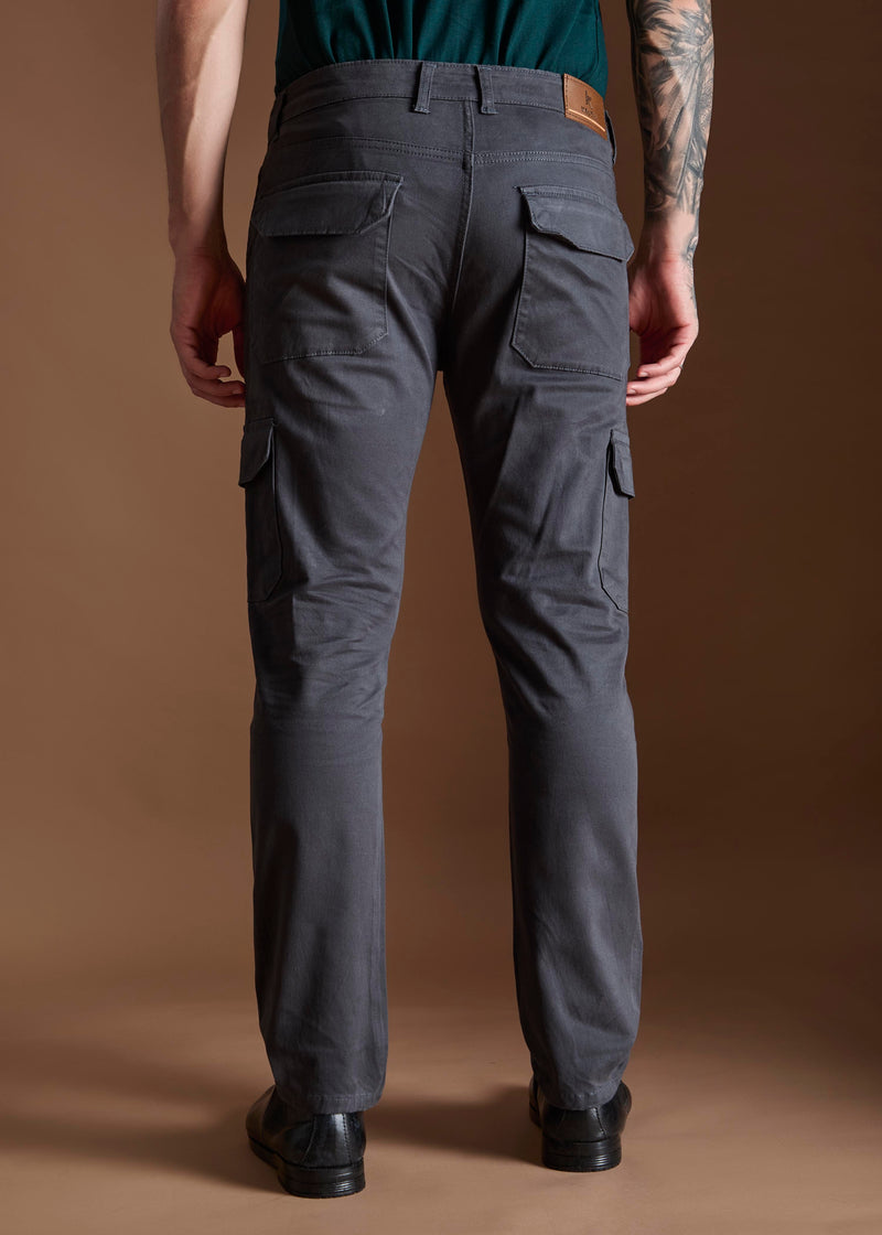 Men Tapered Fit Grey Cargo Trousers