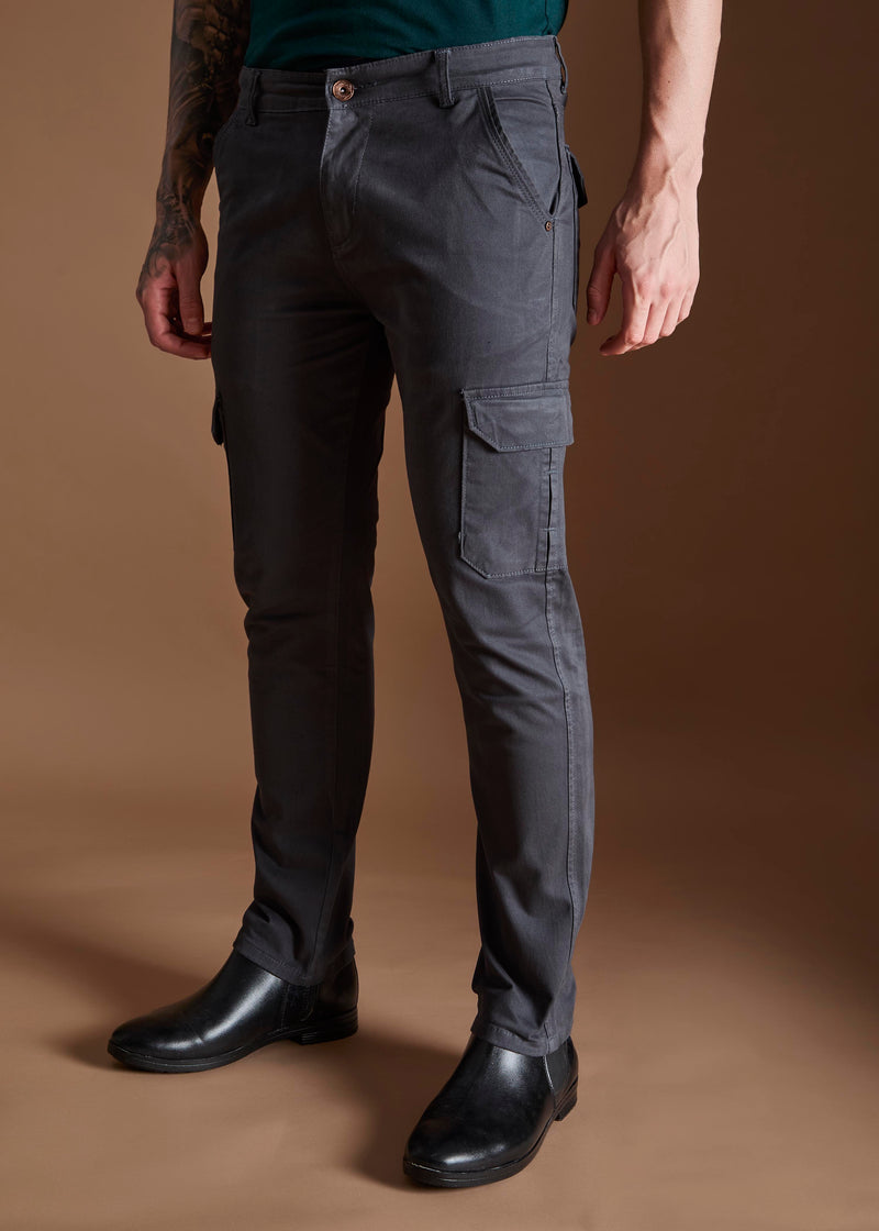Men Tapered Fit Grey Cargo Trousers