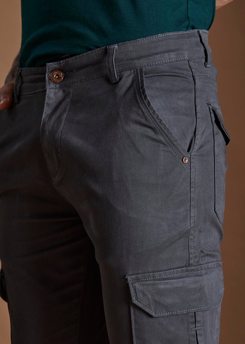 Men Tapered Fit Grey Cargo Trousers