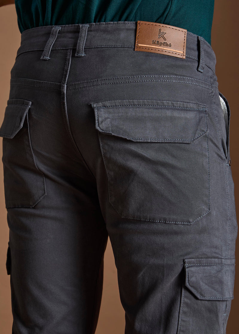 Men Tapered Fit Grey Cargo Trousers
