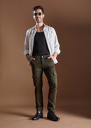 Men Tapered Fit Military Green Cargo Trousers
