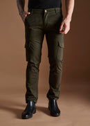 Men Tapered Fit Military Green Cargo Trousers