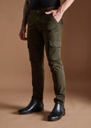 Men Tapered Fit Military Green Cargo Trousers