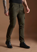 Men Tapered Fit Military Green Cargo Trousers