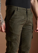 Men Tapered Fit Military Green Cargo Trousers