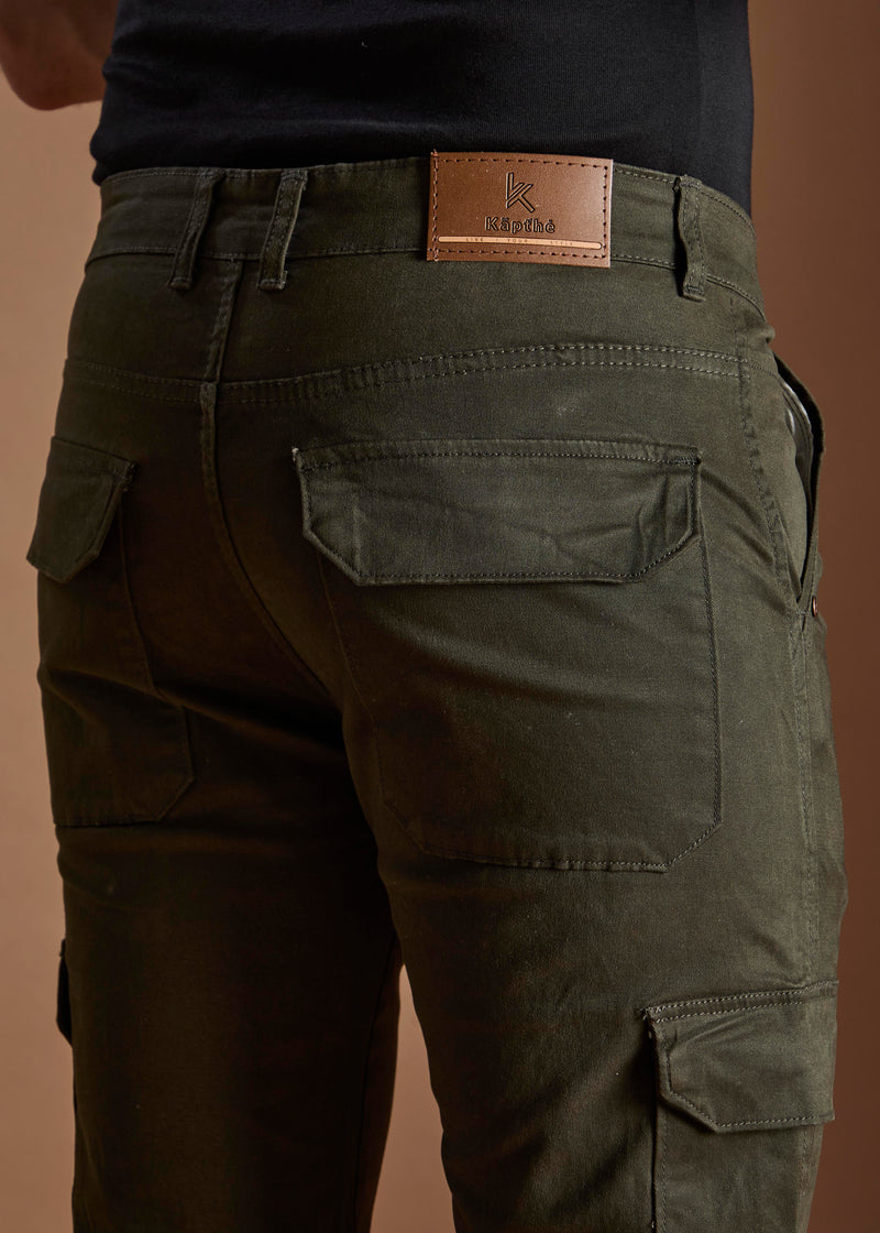 Men Tapered Fit Military Green Cargo Trousers