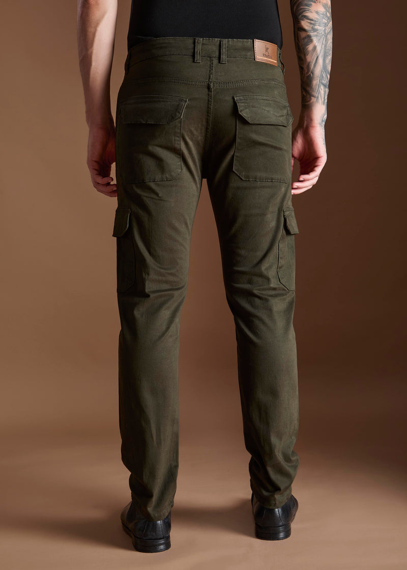 Men Tapered Fit Military Green Cargo Trousers