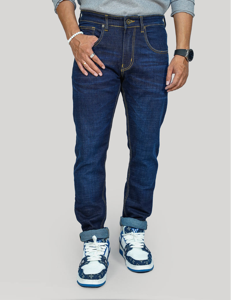 Men Deep Blue Cotton Jeans