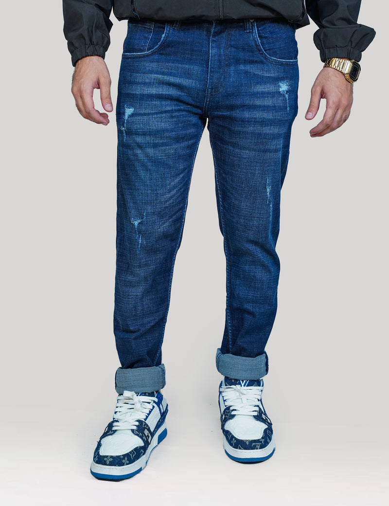 Men Blue Ripped Cotton Jeans