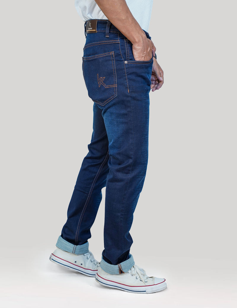 Men Deep Blue Knitted Jeans