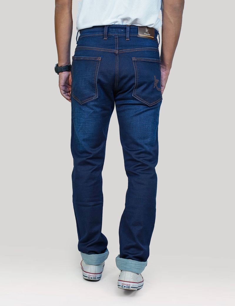 Men Deep Blue Knitted Jeans