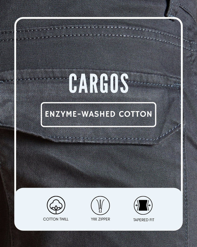Men Tapered Fit Grey Cargo Trousers