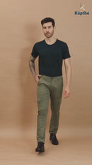 Men Tapered Fit Pista Green Cargo Trousers