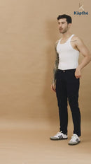 Men Tapered Fit Black Cargo Trousers