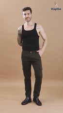 Men Tapered Fit Military Green Cargo Trousers